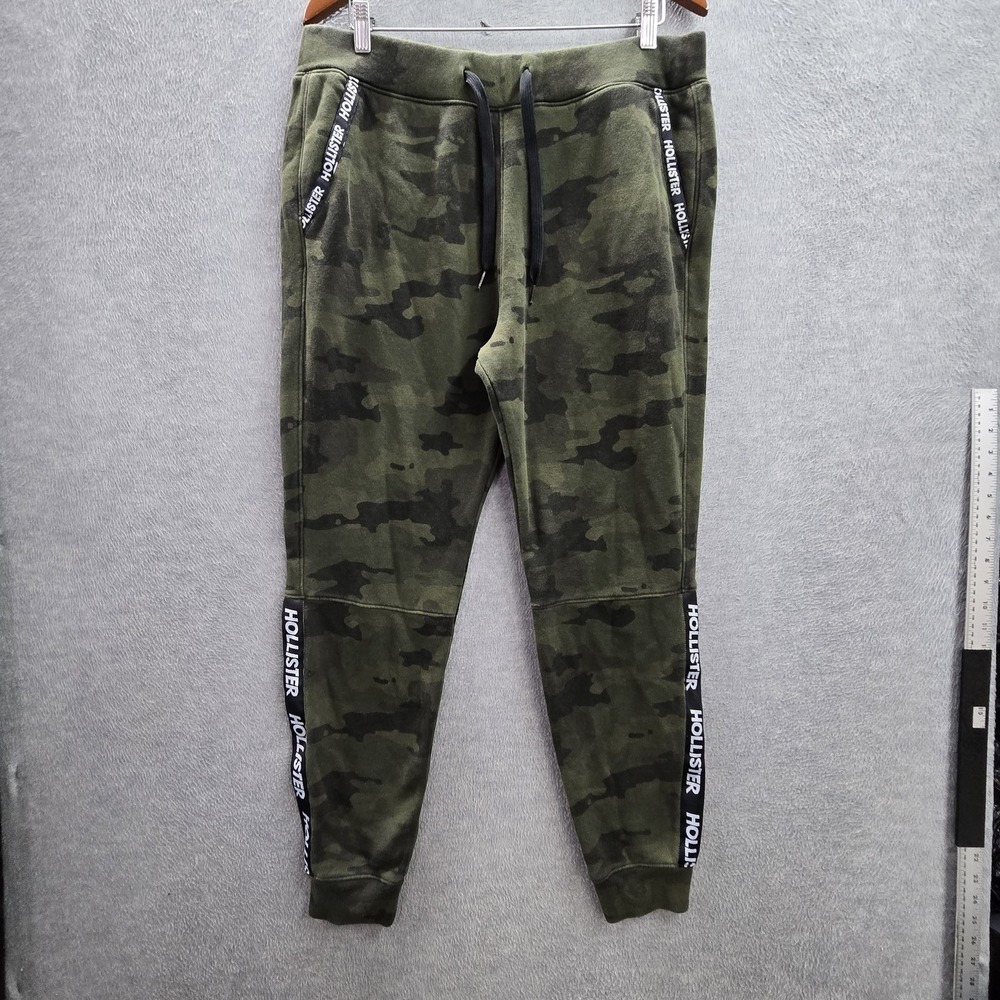 Hollister Men Pants‎ L Green Camouflage Fleece Jogger Logo